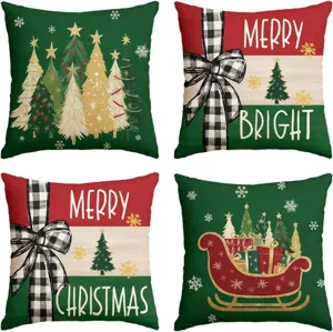 Set of 4 Christmas pillow covers festive holiday cushion covers for sofa and bed decor