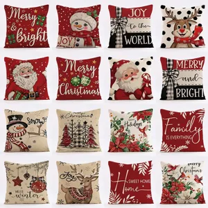 Christmas Linen Throw Pillow Cover Decorative Square Cushion Case Holiday Home Living Room Sofa Pillowcase