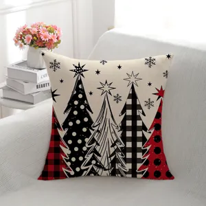 Christmas tree printed cushion cover, festive home sofa throw pillow case, holiday decor.