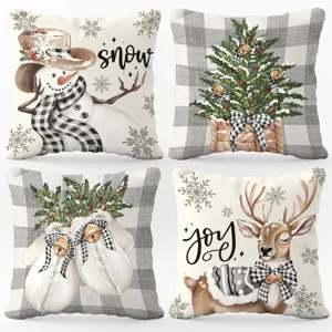 Christmas pillow cover set of 4, decorative polyester cushion case for sofa bedroom, holiday decor.
