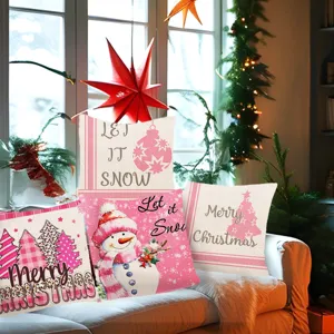 Christmas pillow covers linen pink winter holiday decorative cushion covers for sofa home