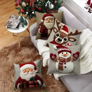 Christmas pillow covers set, plush decorative cushion cases for holiday home decor.