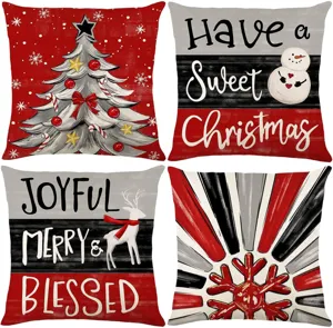 Christmas throw pillow covers set 4 pcs polyester decorative cushions for sofa bed holiday home decor
