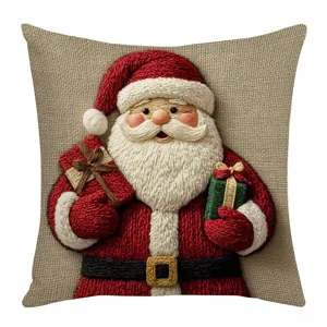 Christmas throw pillow cover embroidered Santa Claus festive holiday home decor