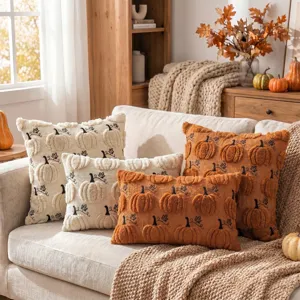 Autumn pumpkin embroidered throw pillow covers set for sofa couch Thanksgiving decor main
