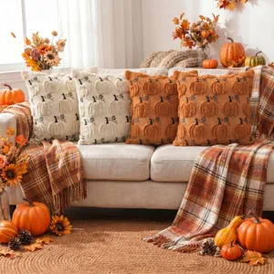 Autumn pumpkin embroidered pillow cover set for Thanksgiving sofa decor and Halloween home use.