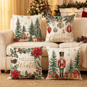 Christmas pillow covers set of 4 decorative festive sofa cushion cases for holiday home decor.