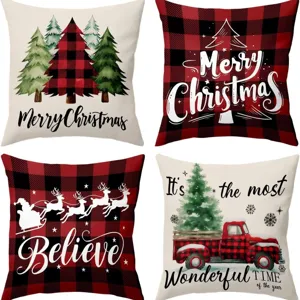 Christmas Pillow Cover Linen Festive Snowflake Elk Printed Square Cushion Cover for Sofa Bed Home Holiday Decor