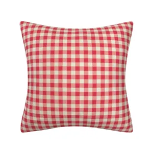 Red and white checkered pillow cover, classic square cushion cover for home sofa decor.