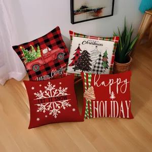 Christmas throw pillow covers set festive red buffalo plaid cushion case for sofa decor