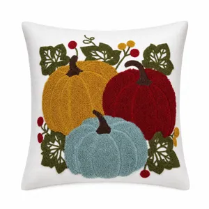 Exquisite tufted pumpkin embroidered detail on this autumn decorative throw pillow cover, cozy.
