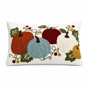 Detail of the autumn pumpkin tufted cushion cover, featuring harvest festival decor for sofa.