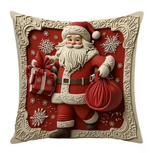 Detailed view of Christmas Santa Claus cushion cover featuring unique 3D relief pattern.