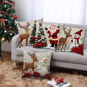 Christmas decorative pillow cover set featuring cute deer and Santa for festive sofa home decor.