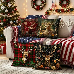 Christmas throw pillow covers set festive red green deer cushion cases holiday home decor