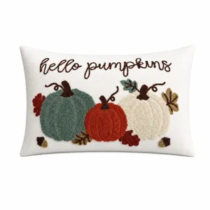 Autumn pumpkin tufted lumbar throw pillow cover for Thanksgiving holiday home sofa decor