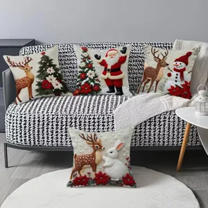 Christmas cushion cover set featuring cute deer Santa snowman and trees for festive holiday decor.