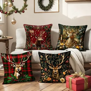 Christmas throw pillow covers set festive red green deer floral decorative couch cushions