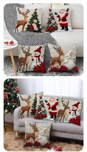 Christmas throw pillow cover plush decorative sofa cushion case holiday festive deer rabbit