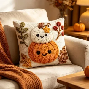 Fall autumn pumpkin crochet throw pillow cover cute 3D harvest maple leaf sofa cushion