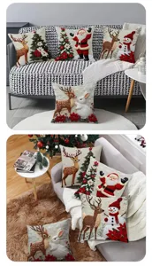 Christmas decorative plush pillow covers featuring cute deer, Santa Claus, and snowman designs.