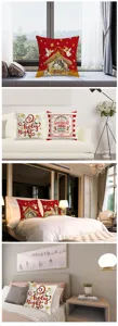 Christmas linen throw pillow cover with festive nativity and gingerbread print for sofa bed.