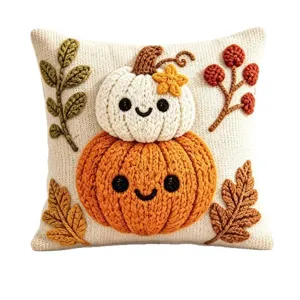 Cute autumn pumpkin knitted pillowcase, Halloween decorative sofa cushion cover for home decor