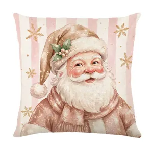 Pink Christmas Santa Claus pillowcase festive decorative sofa cushion cover cozy holiday home decor