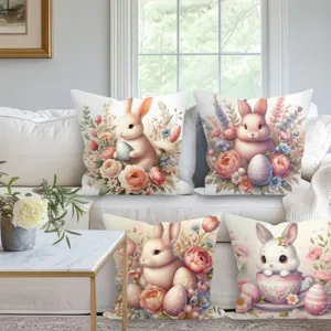 Housse de coussin lapin de Pâques floral, jolie taie décorative pour canapé salon.