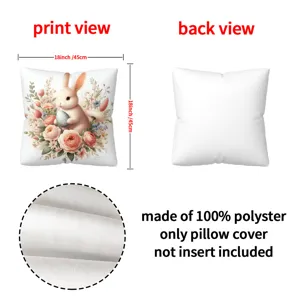 Housse de coussin lapin de Paques motif floral 45x45 cm decorative pour canape lit maison