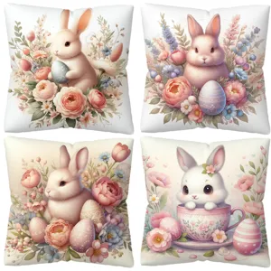 Housse de coussin lapin de Pâques fleurs ensemble mignon dessin animé pour canapé