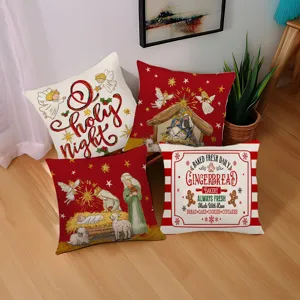 Nordic Luxury Christmas Linen Throw Pillow Cover Festive Nativity Gingerbread Cushion Cover For Home Living Room Sofa