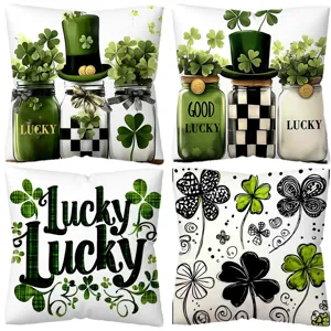 San Patrizio trifoglio e lettere fortunate stampate fodere per cuscini decorativi 4pz
