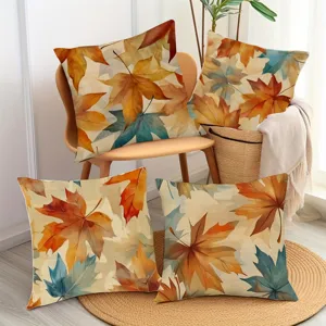 Herbst Ahornblatt gedruckt Leinen Kissenbezug 4er Set fuer Sofa Dekoration Zuhause