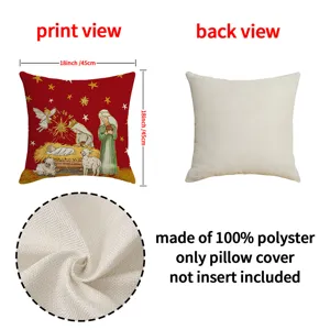 Christmas printed cushion cover linen style pillowcase for sofa home decor 18x18 inch