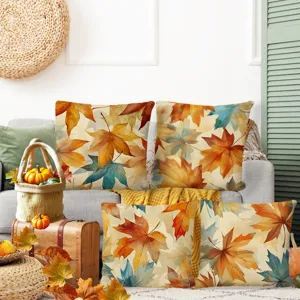 Herbst Thanksgiving Ahornblatt Druck Kissenbezuege Skandinavische Leinen Kissen 4er Set