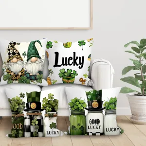 St Patricks Day Throw Pillow Cover Shamrock Gnome Peach Skin Velvet Cushion Case Festive Living Room Decor