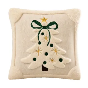 Fodera per cuscino di Natale, federa decorativa lavorata a maglia con albero ricamato divano.
