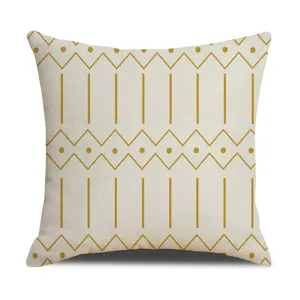 Geometric pattern linen cushion cover for living room sofa, modern decorative throw pillow.