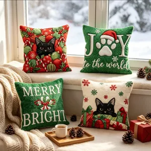 Christmas throw pillow cover cute black cat holiday decorative cushion case for cozy sofa decor