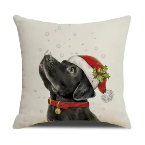 Christmas black dog print throw pillow cover, festive holiday decorative cushion case for sofa.