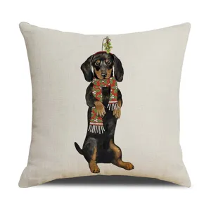 Christmas dachshund throw pillow cover holiday home decorative cushion case 45x45cm