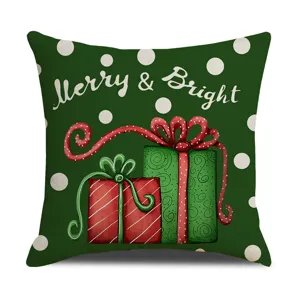 Christmas decorative pillow cover with green polka dots and gift box print for sofa holiday home decor.