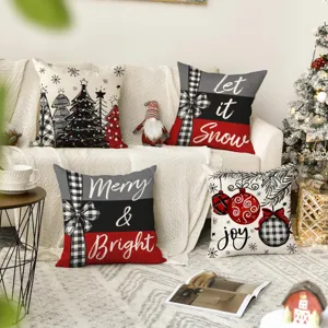 Christmas pillow covers set, festive tree snowman decorative cushion covers for sofa home decor.