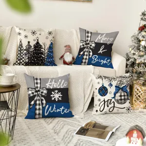 Christmas throw pillow covers set, festive plaid tree design, cozy sofa holiday decor.