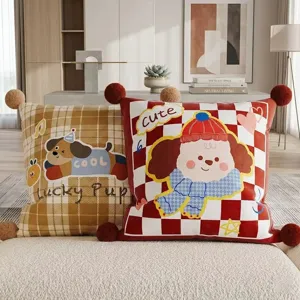 New Year Christmas Cartoon Dog Cat Throw Pillow Cover Cushion Cute Plush Home Decor Sofa Bed Living Room Square Pillow