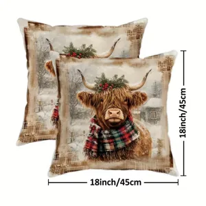 Schöner Weihnachten Hochland Rind Kissenbezug 45x45cm Winter Karo Sofa Kissen Hülle