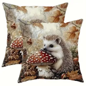 Gemütlicher Igel Pilz Kissenbezug Detailansicht, herbstliche waldmotiv Deko Kissenhülle