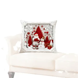 Federa decorativa natalizia con stampa di Babbo Natale e pupazzo di neve, morbido copricuscino.