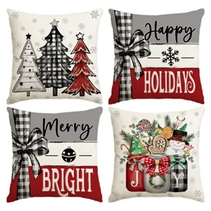 Christmas throw pillow covers festive linen cushion cases holiday home decor set of four